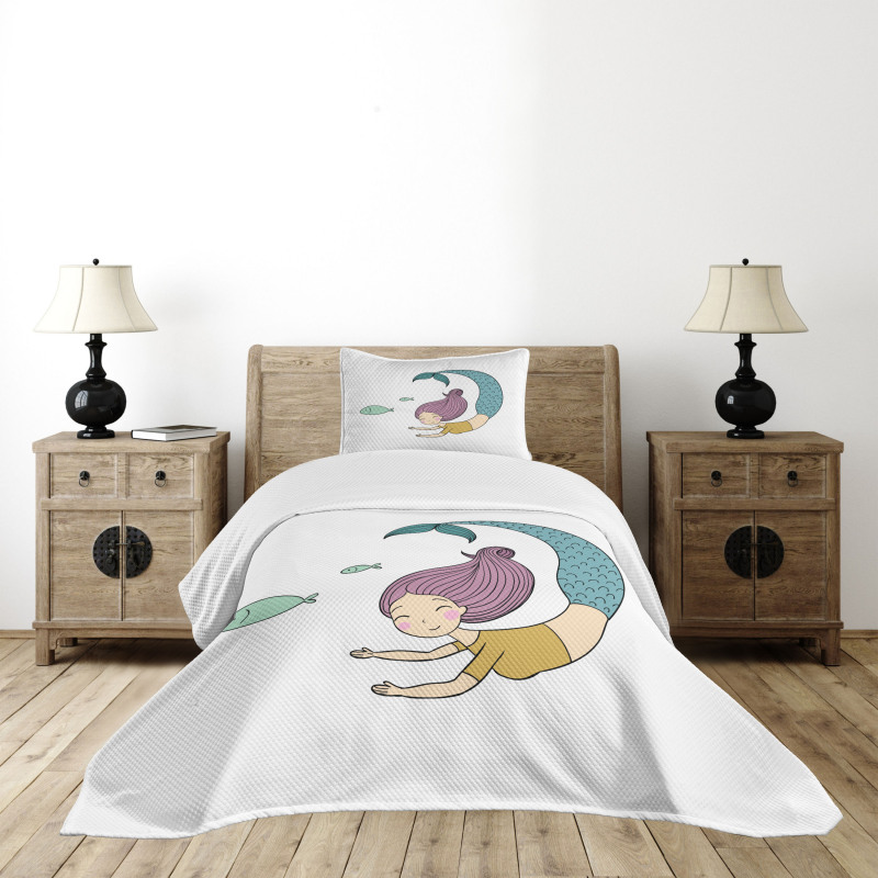 Happy Girl with Fish Bedspread Set