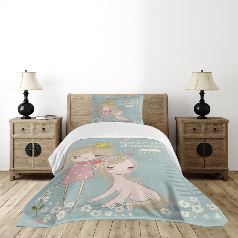 Princess Girl Unicorn Bedspread Set