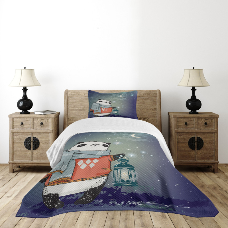 Panda Bear Winter Night Bedspread Set