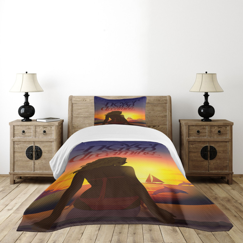 Young Woman at Beach Bedspread Set