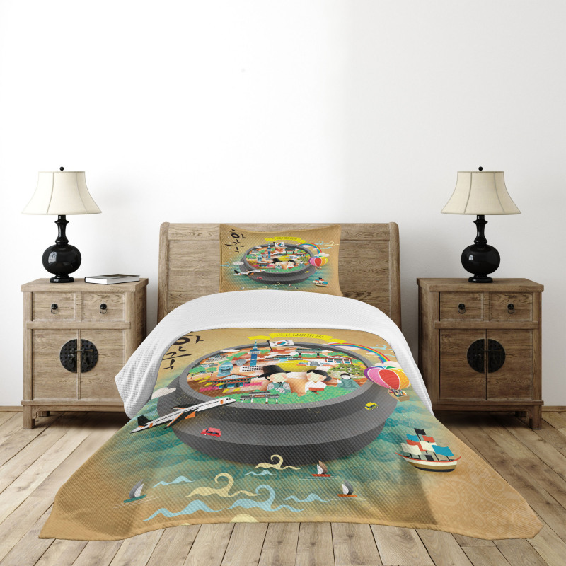 Cartoon Style Khimchi Pot Bedspread Set