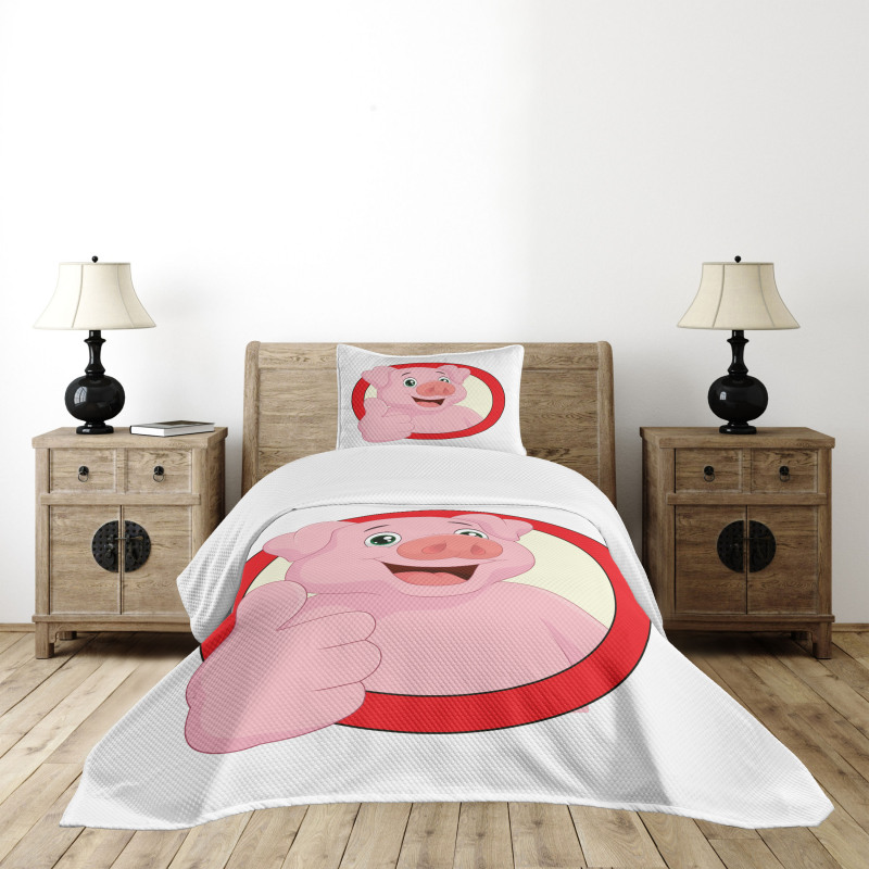 Pig Mascot Thumbs Bedspread Set