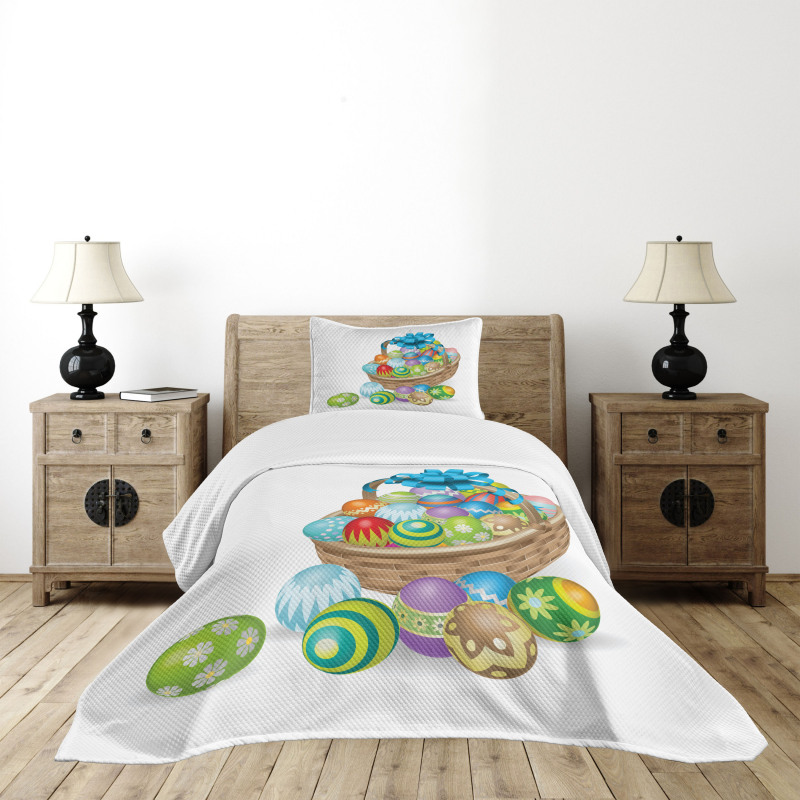 Basket of Colorful Eggs Bedspread Set