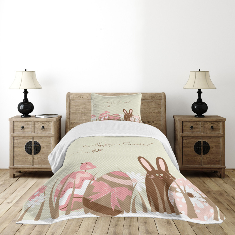 Pastel Toned Eggs Birds Bedspread Set