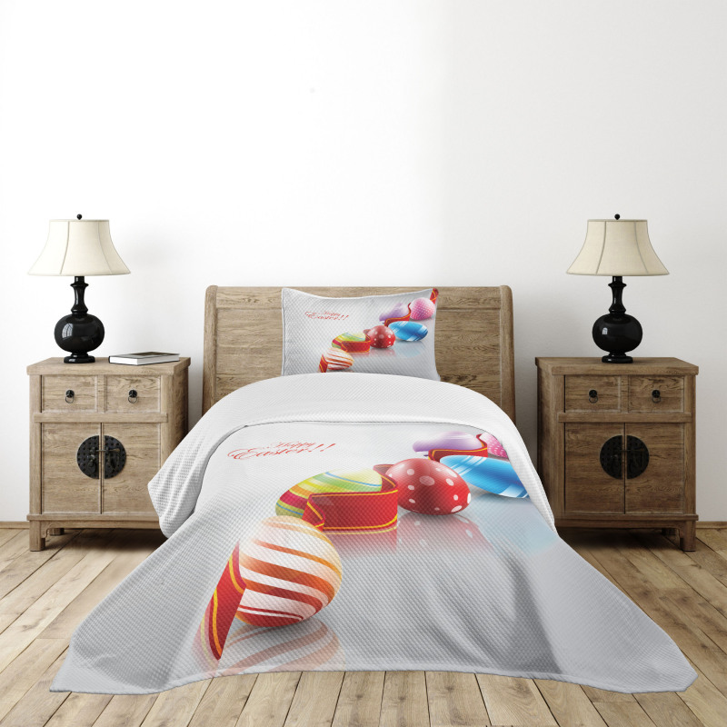 Ribbon and Colorful Eggs Bedspread Set