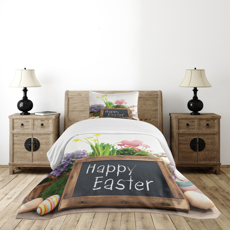 Flowers Eggs on Table Bedspread Set