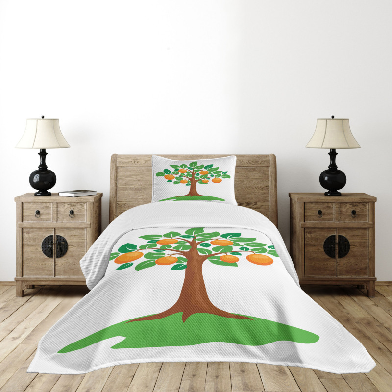 Orange Tree Design Bedspread Set