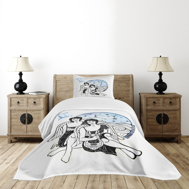 Angel Twins Harp Bedspread Set