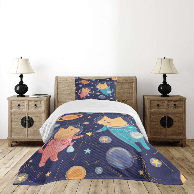 Cartoon Dog Astronaut Bedspread Set