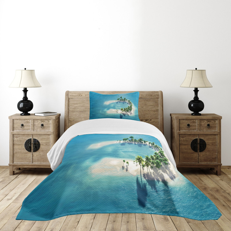 Atoll Palm Trees Ocean Bedspread Set