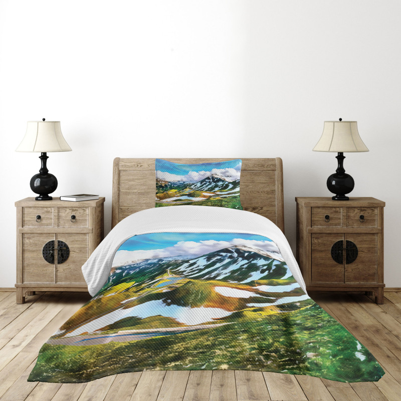 Peaks Covered with Snow Bedspread Set