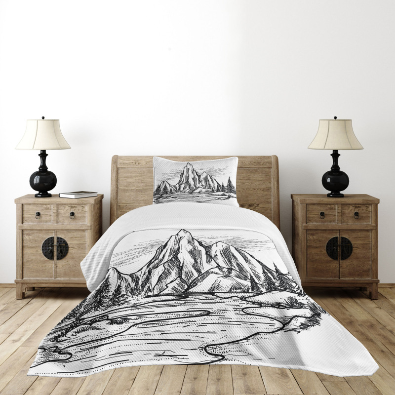 Sketchy Lake Trees Bedspread Set