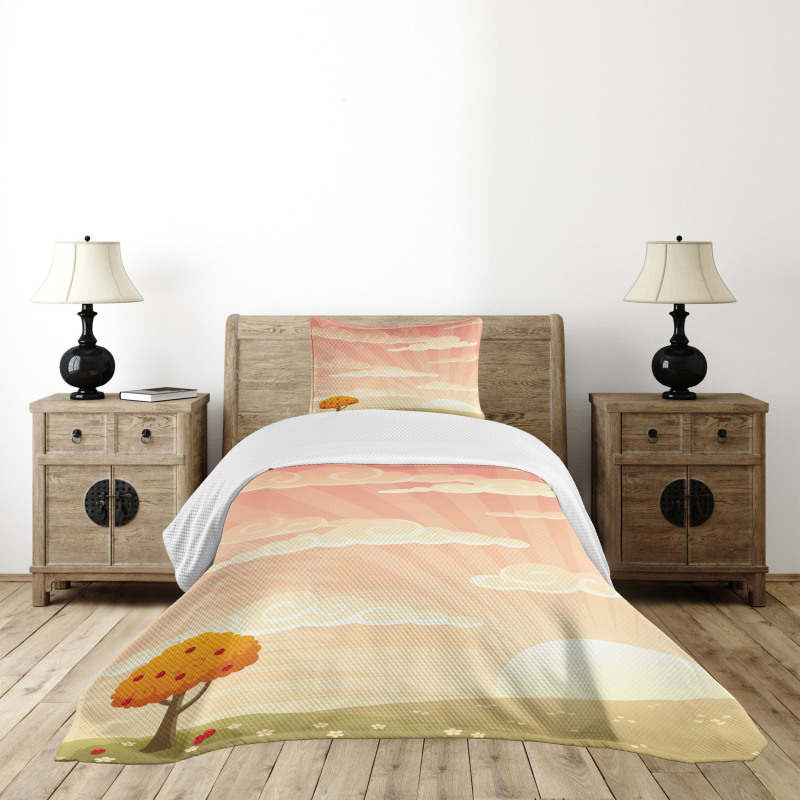 Lonely Tree Rural Field Bedspread Set