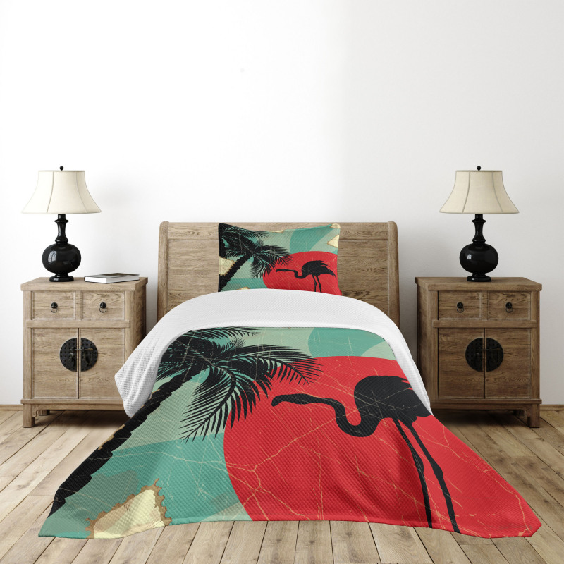 Grunge Flamingo Palm Bedspread Set