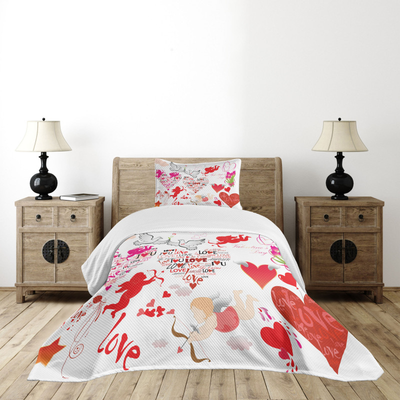 Valentines Day Cupid Birds Bedspread Set