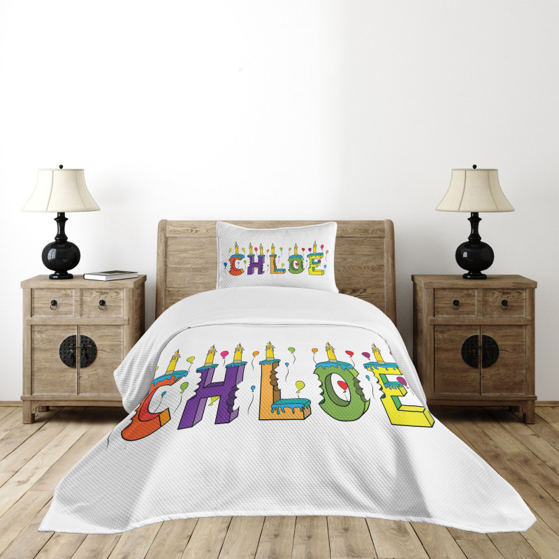 Cheerful Lettering Design Bedspread Set