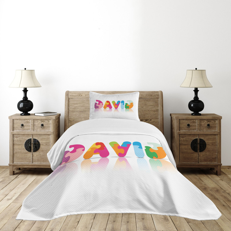 Colorful Puzzle Style Letters Bedspread Set