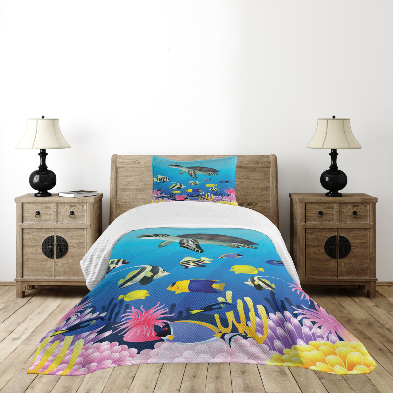 Sea Turtle Coral Reef Bedspread Set