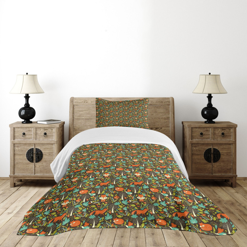 Autumn Season Flora Fauna Bedspread Set