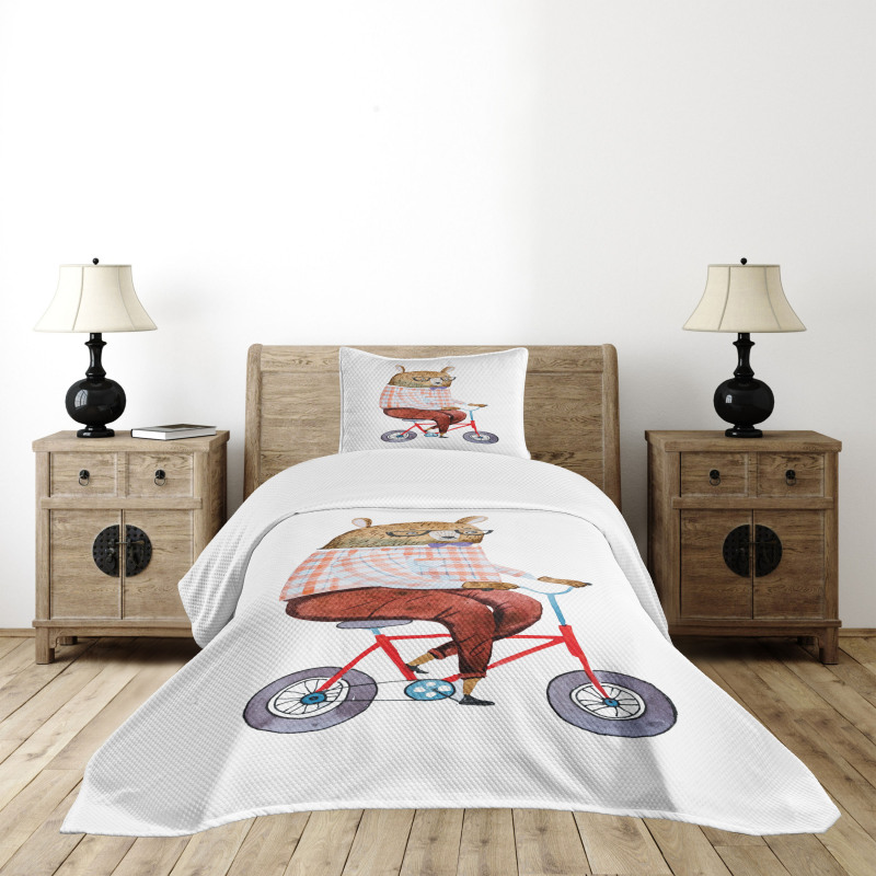 Urban Bear on Bicycle Bedspread Set