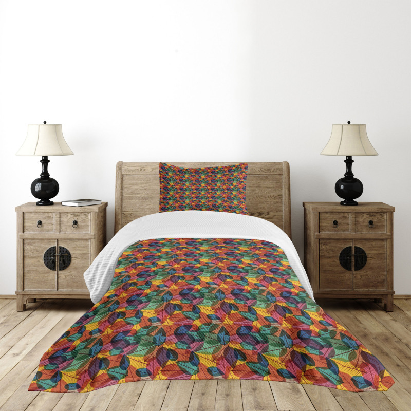 Colorful Abstract Leaf Bedspread Set