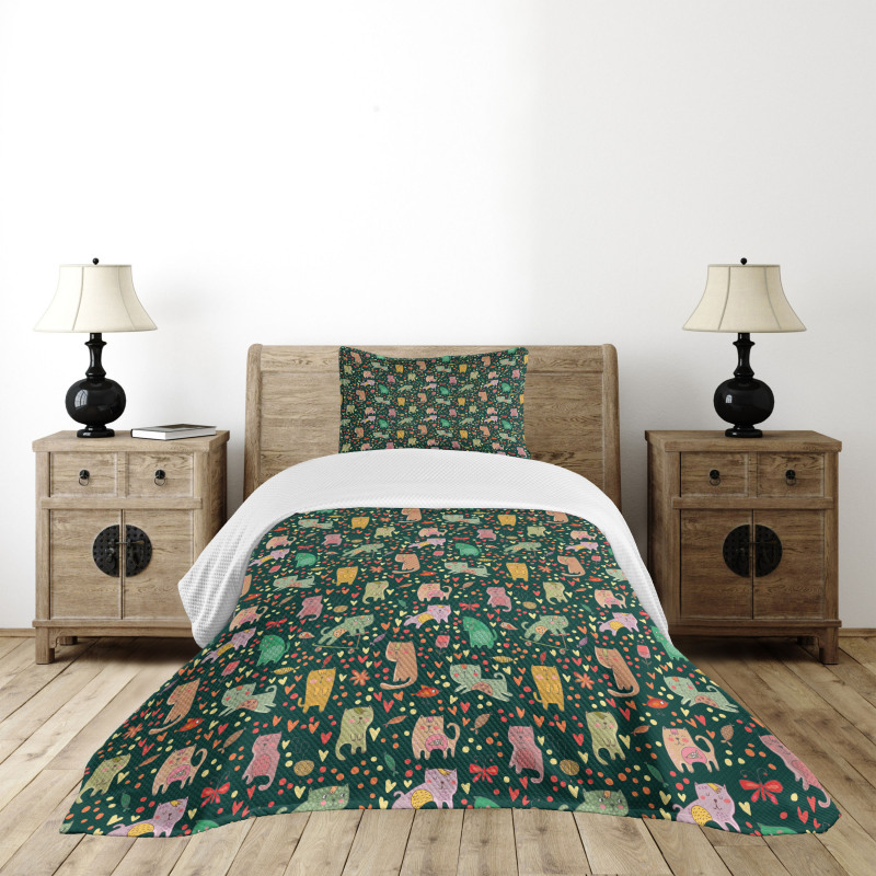 Cartoon Feline Animal Bedspread Set