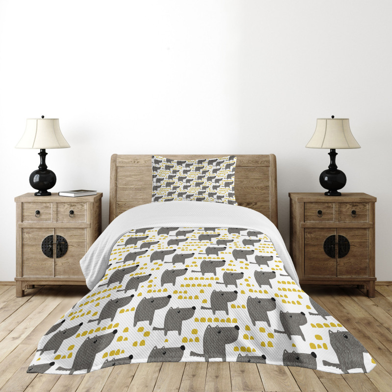 Sketch Style Canine Pattern Bedspread Set