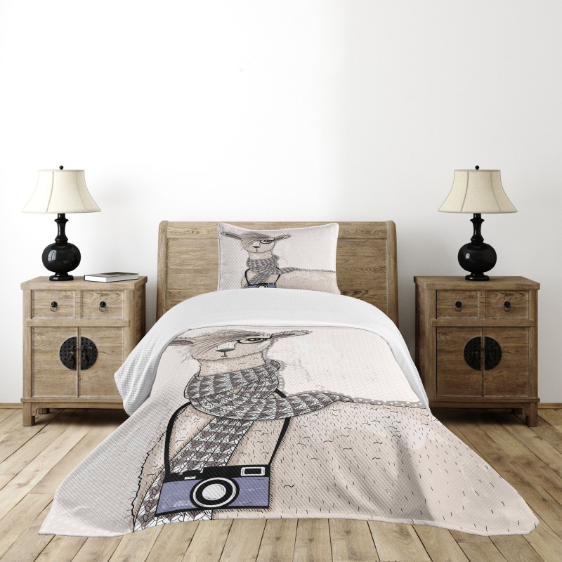 Llama with Glasses Scarf Bedspread Set