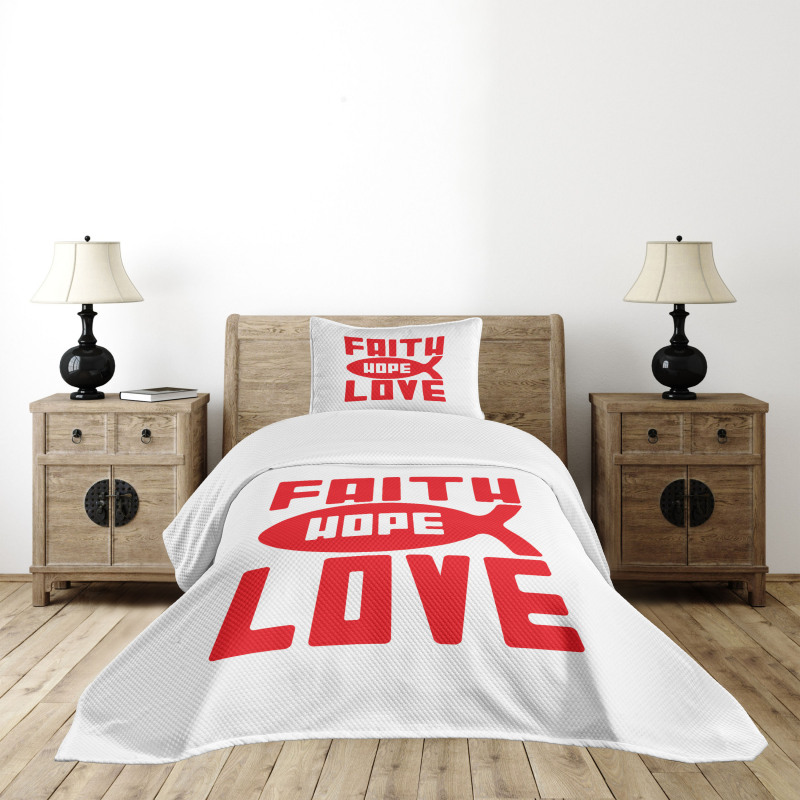 Monochrome Fish and Words Bedspread Set