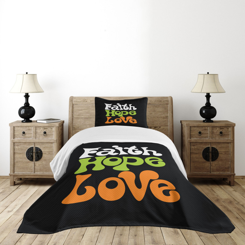 Vintage Faith Love Words Bedspread Set