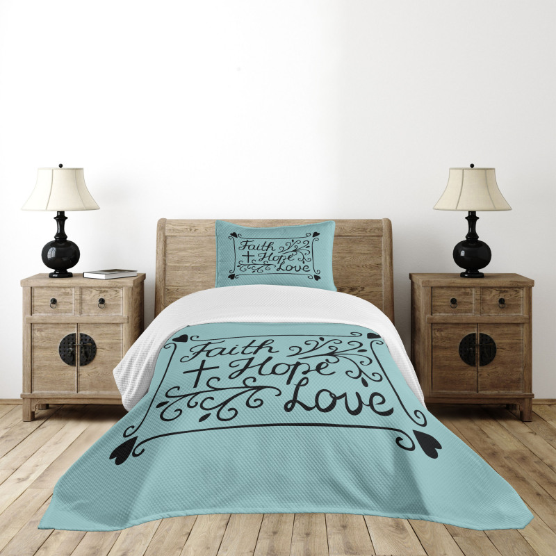 Flowers Hearts Hope Themed Bedspread Set