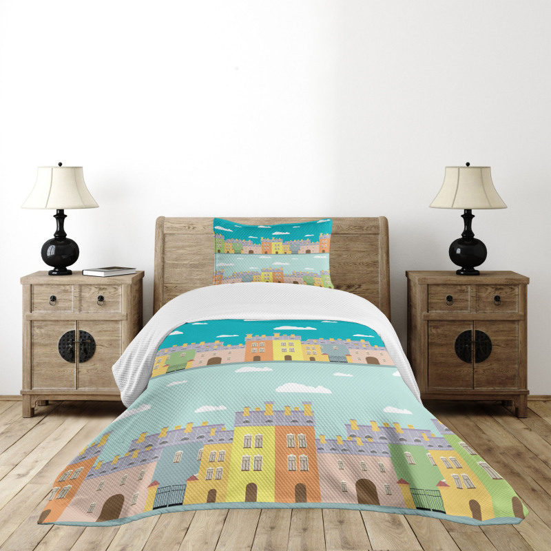 Colorful Cartoon Town Bedspread Set