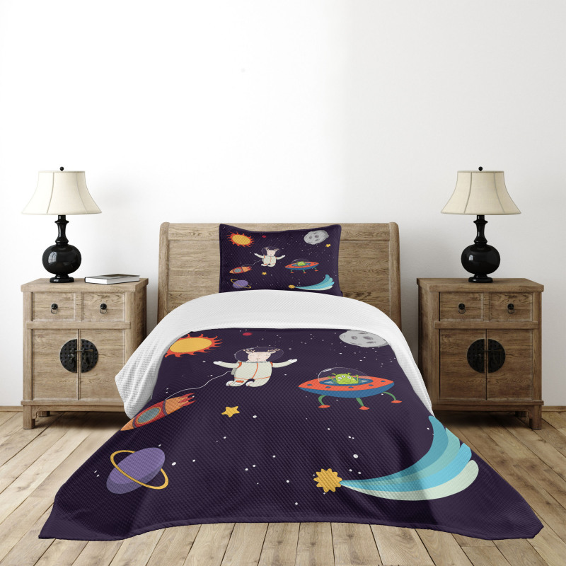 Astronaut Deer in Space Bedspread Set