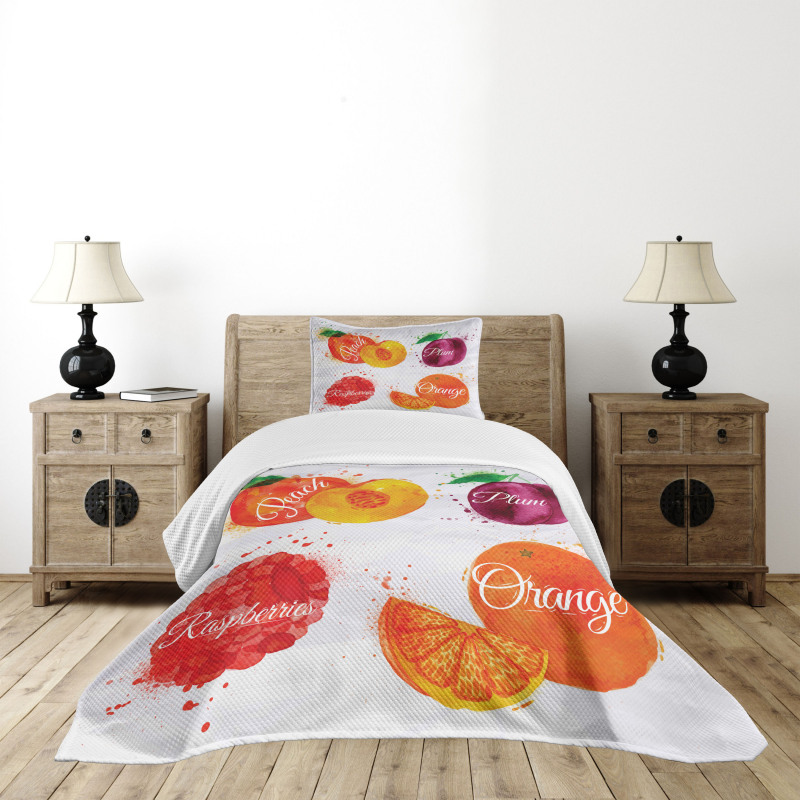 Peach Raspberry and Plum Bedspread Set