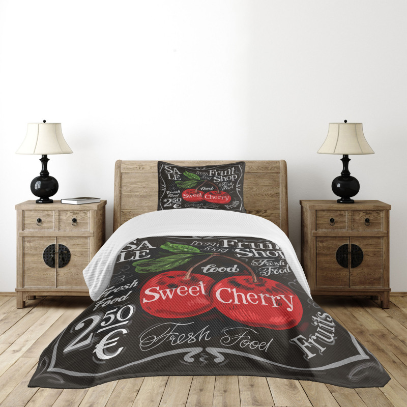 Sketch Style Ripe Cherry Bedspread Set