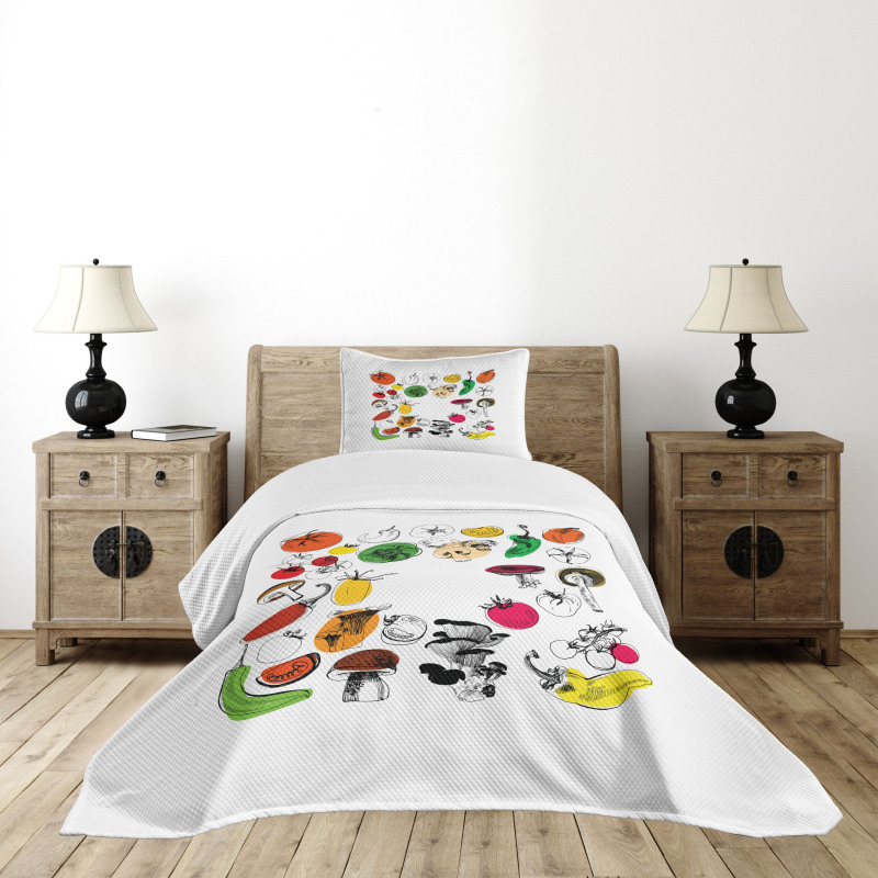 Doodle Food Artwork Bedspread Set