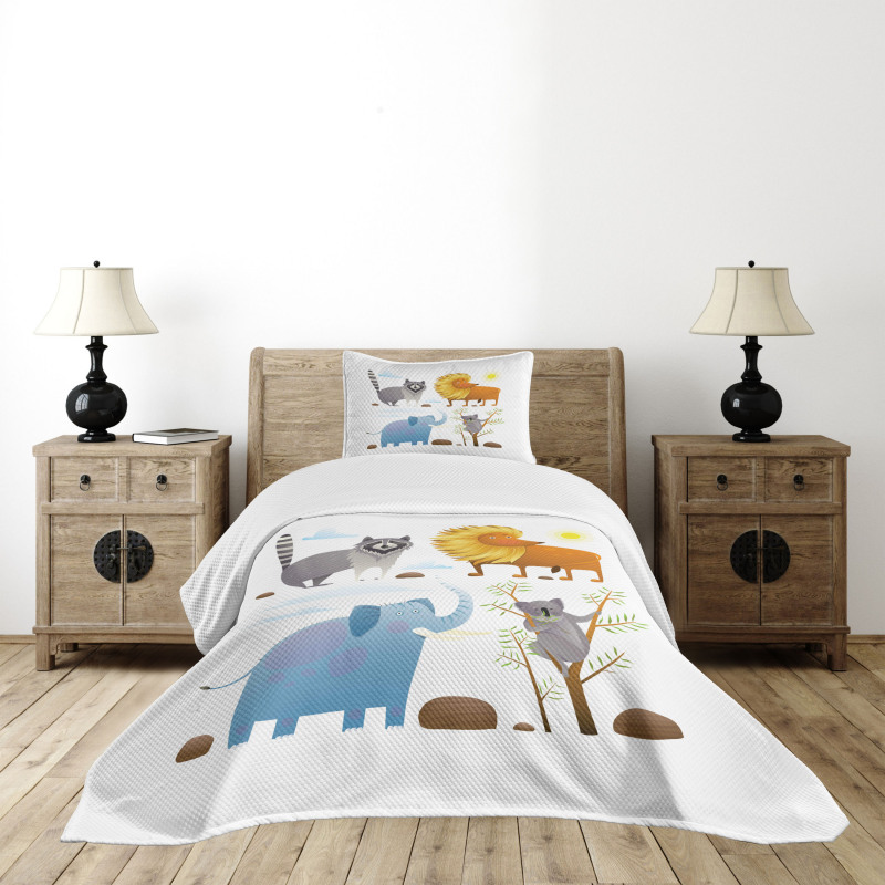 Lion Elephant Raccoon Bedspread Set