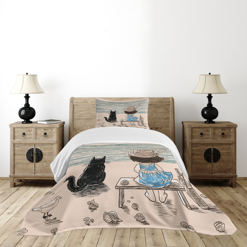 Baby Girl with a Cat Bedspread Set