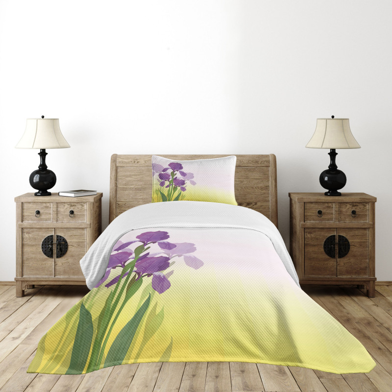 Iris Flowers Leaves Bedspread Set