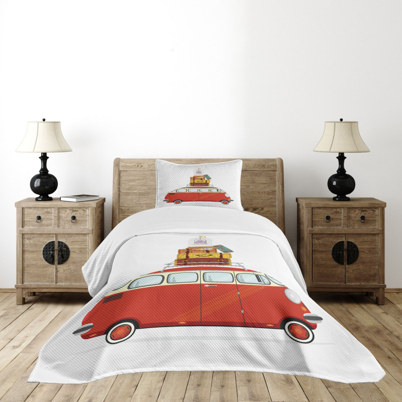 Cartoon Retro Minivan Bedspread Set