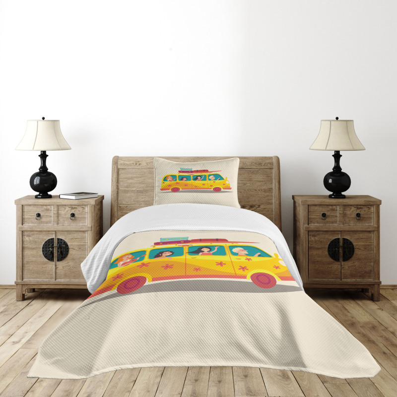 Hippies on Summer Van Bedspread Set