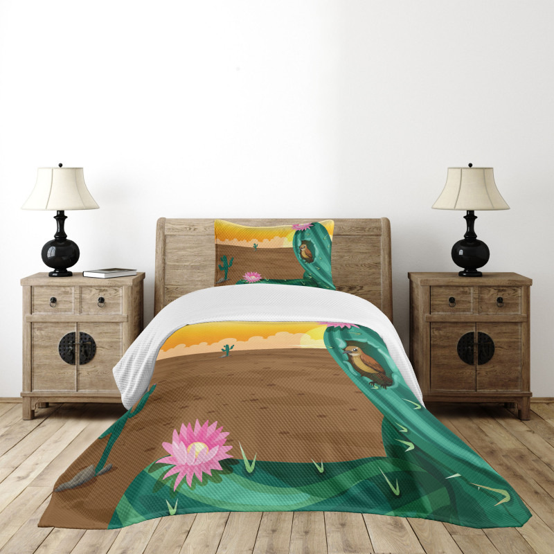 Desert Cactus and Bird Bedspread Set