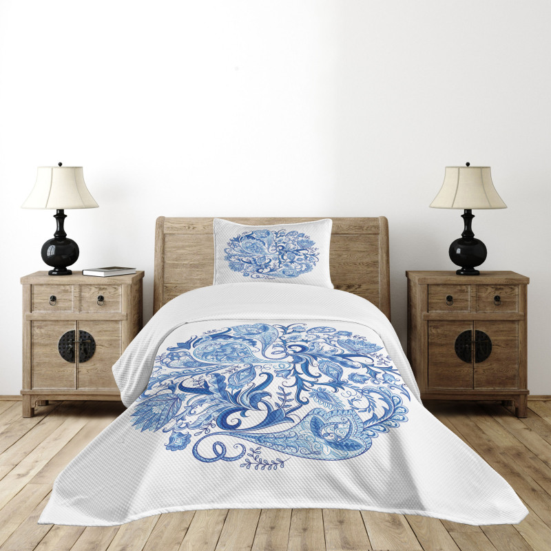 Paisley Circle in Blue Bedspread Set