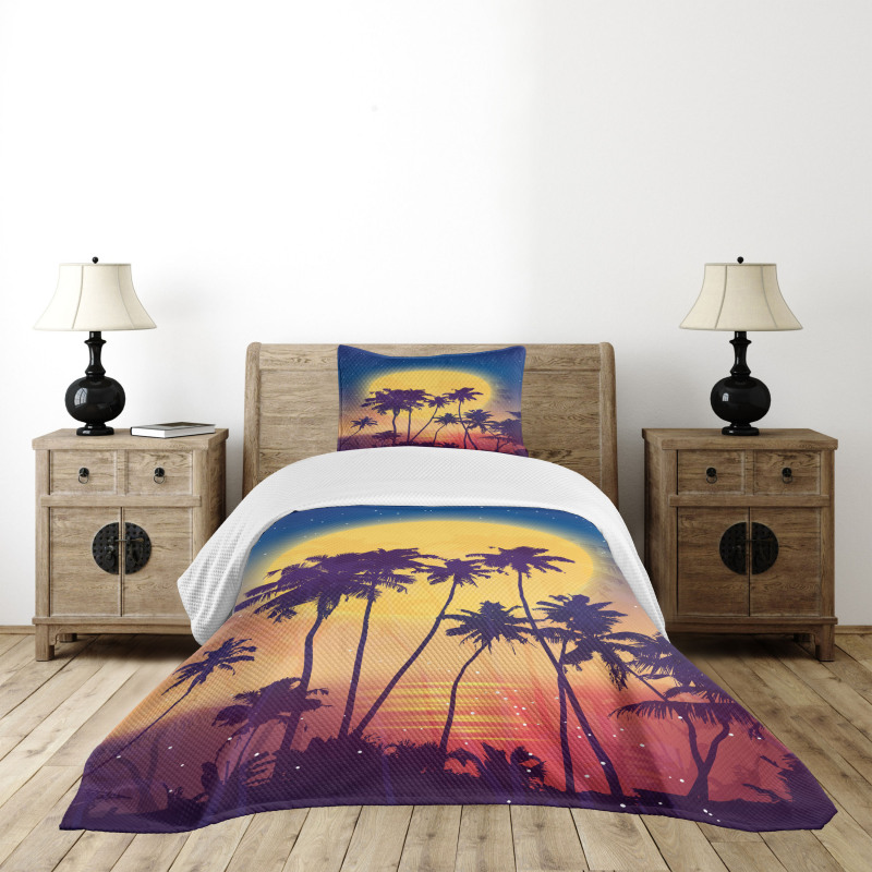 Retro Moon Rise Palms Bedspread Set