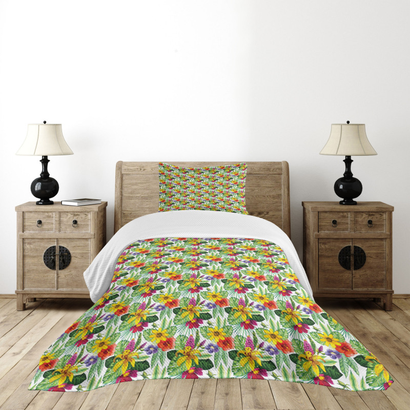 Lily Hibiscus Monstera Bedspread Set