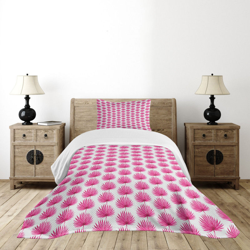 Pink Forest Leaves Bedspread Set
