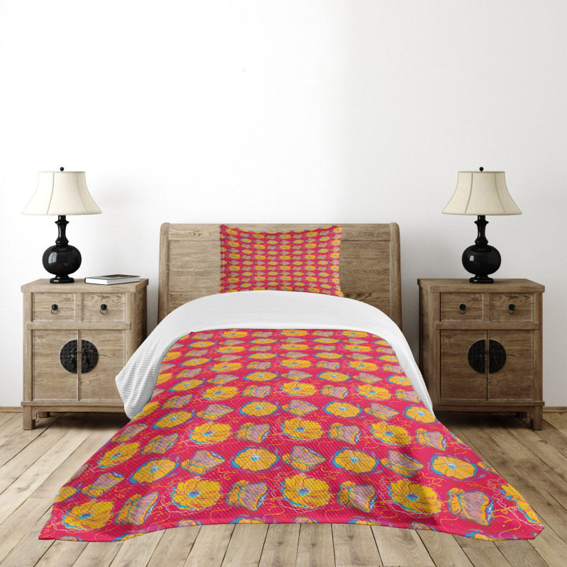 Aquarelle Flower Pattern Bedspread Set