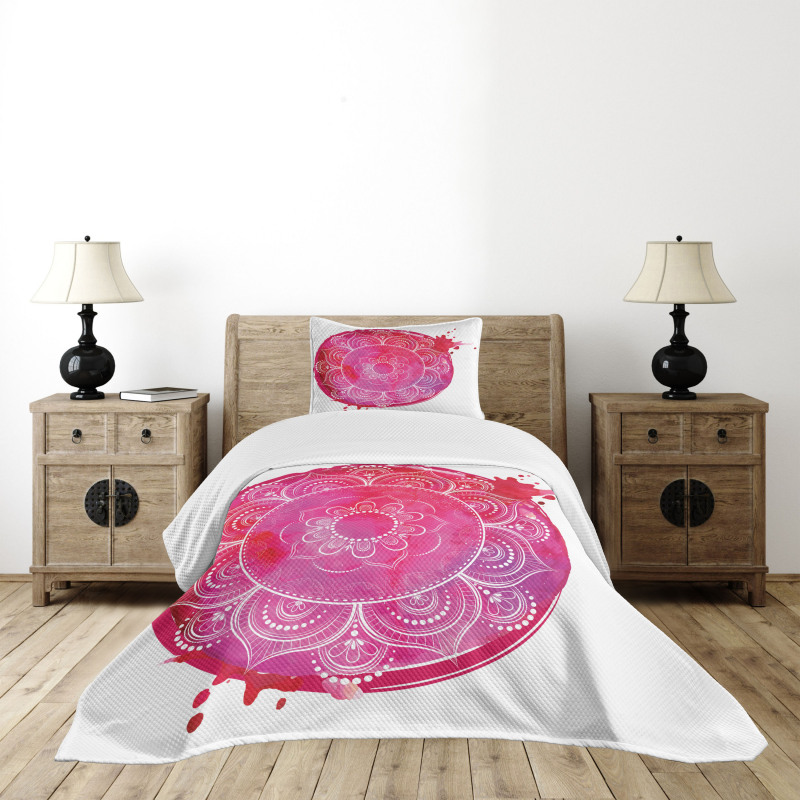 Pink Watercolor Mandala Bedspread Set