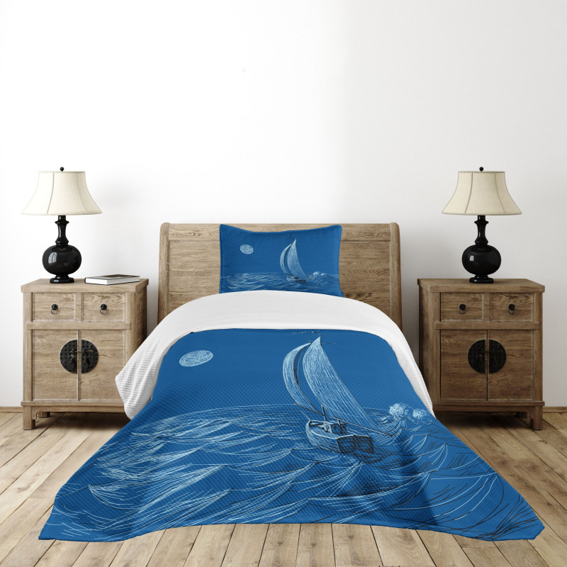 Ship on Ocean Moon Bedspread Set