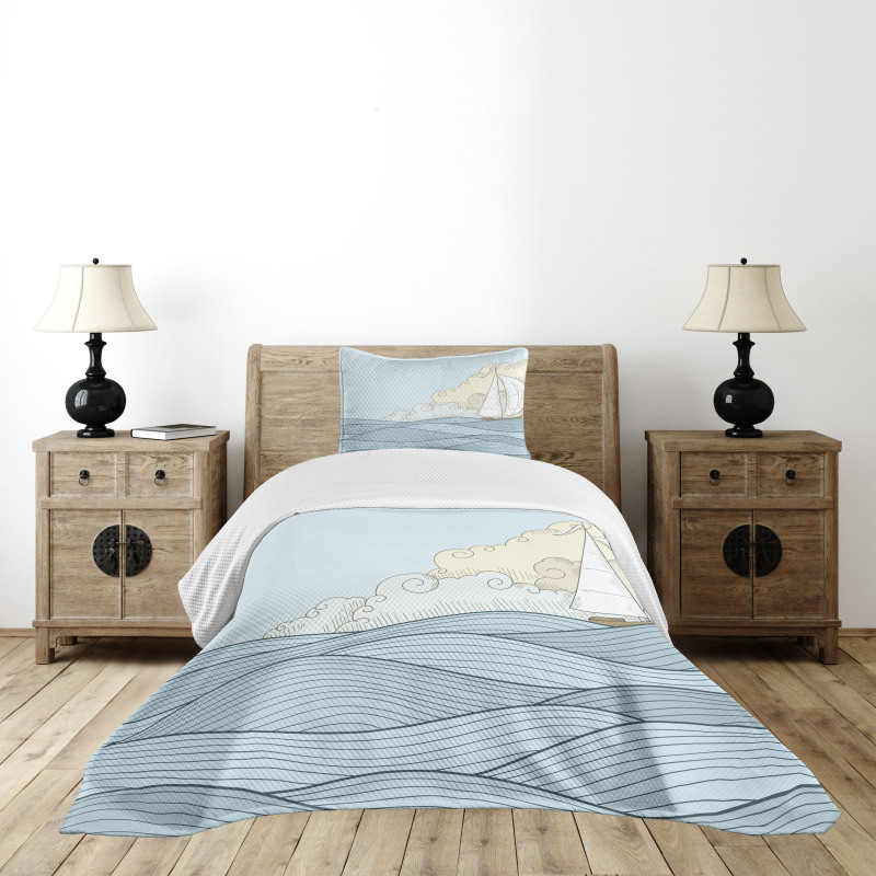 Doodle Style Ocean Bedspread Set